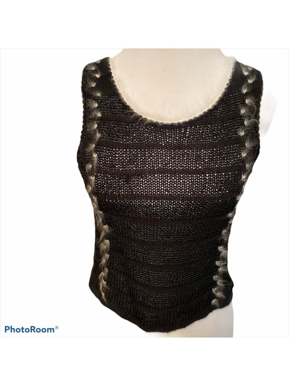VINTAGE ANN TAYLOR KENDRICK SWEATER SCOOP NECK BLACK WHITE SLEEVELESS Size M